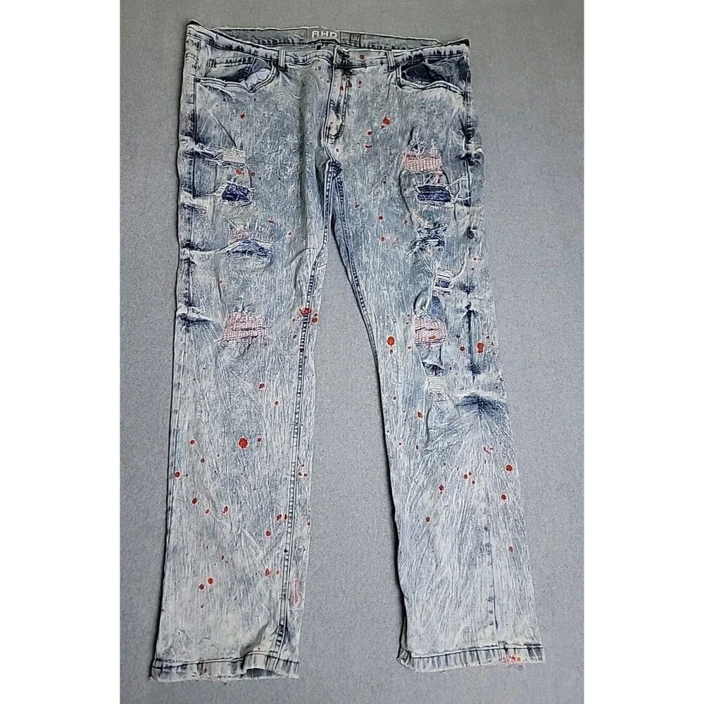 Another Hype Piece AHP Jeans Mens 44‎ 46x33 Blue Paint Stretch Distressed Y2K